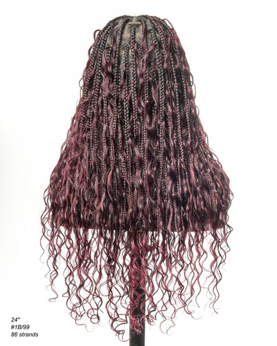 Perruque tressée boîte bohème sans nœuds, 100 % cheveux humains, boucles bohèmes, avec dentelle transparente intégrale et nouée à la main