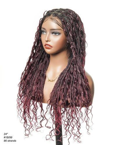 Perruque tressée boîte bohème sans nœuds, 100 % cheveux humains, boucles bohèmes, avec dentelle transparente intégrale et nouée à la main