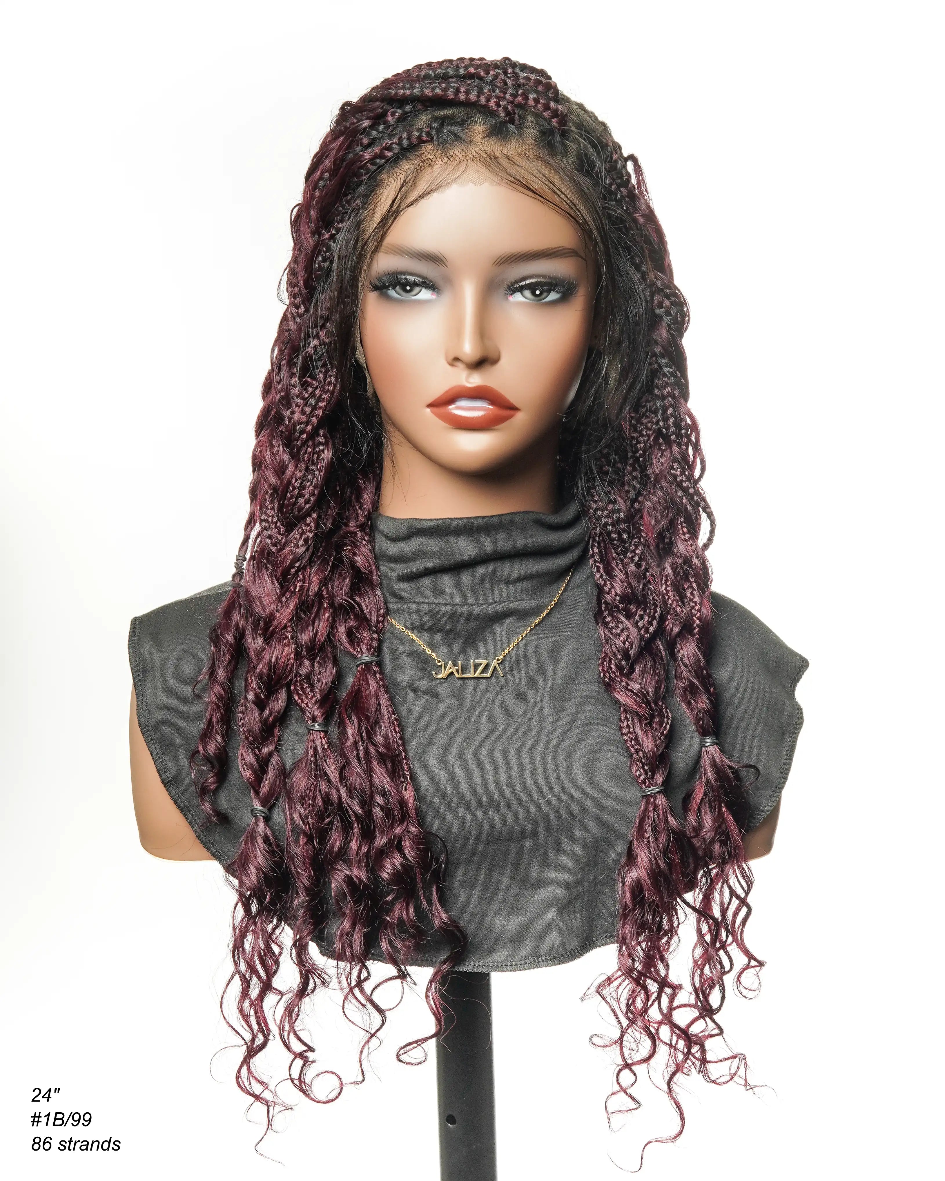 Perruque tressée boîte bohème sans nœuds, 100 % cheveux humains, boucles bohèmes, avec dentelle transparente intégrale et nouée à la main