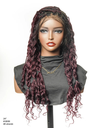 Perruque tressée boîte bohème sans nœuds, 100 % cheveux humains, boucles bohèmes, avec dentelle transparente intégrale et nouée à la main