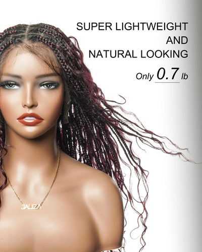Perruque tressée boîte bohème sans nœuds, 100 % cheveux humains, boucles bohèmes, avec dentelle transparente intégrale et nouée à la main