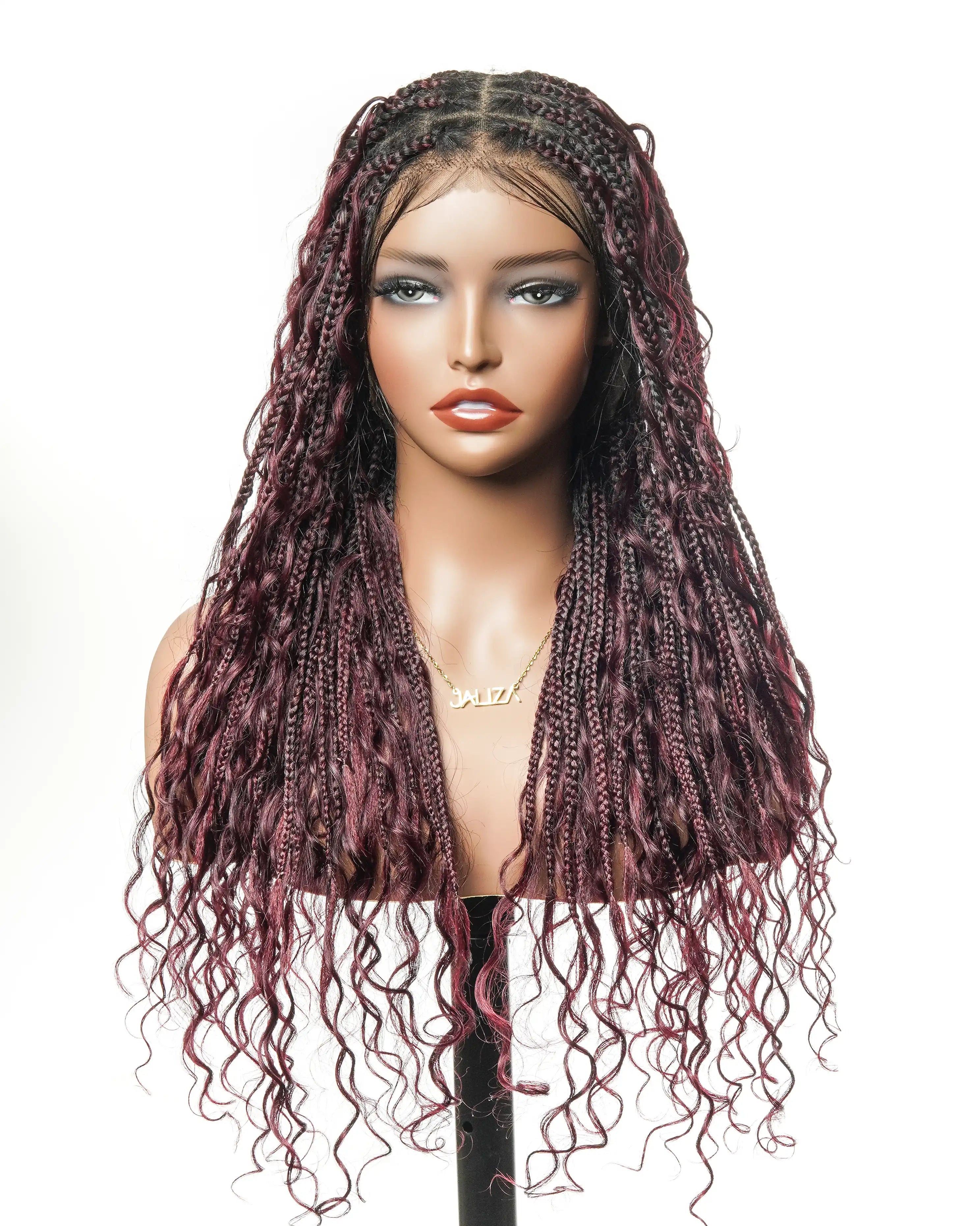 Perruque tressée boîte bohème sans nœuds, 100 % cheveux humains, boucles bohèmes, avec dentelle transparente intégrale et nouée à la main