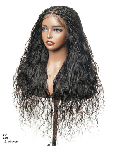 Perruque tressée bohème ondulée en cheveux humains, conception personnalisée - 121 mèches