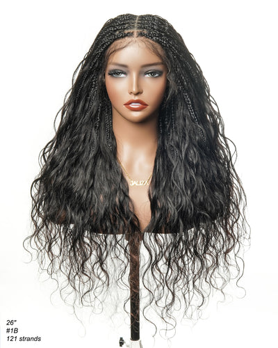 Perruque tressée bohème ondulée en cheveux humains, conception personnalisée - 121 mèches