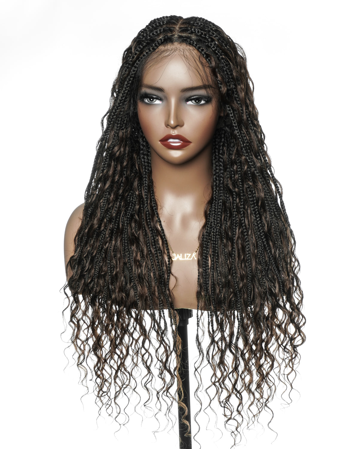 Perrque de 26" Tressée Bohème en Cheveux Humains Pré-décolorés Bouclés Châtain Foncé #4