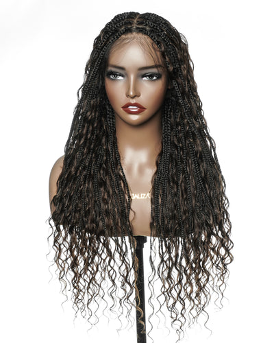 Perrque de 26" Tressée Bohème en Cheveux Humains Pré-décolorés Bouclés Châtain Foncé #4