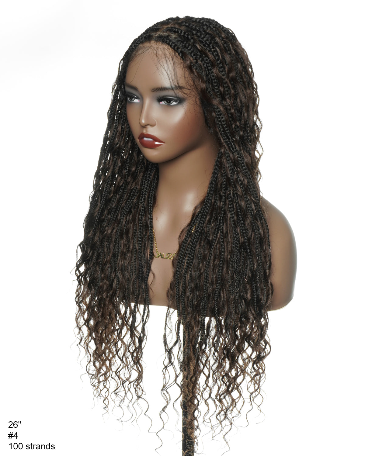 Perrque de 26" Tressée Bohème en Cheveux Humains Pré-décolorés Bouclés Châtain Foncé #4