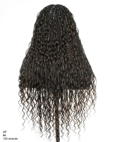 Perrque de 26" Tressée Bohème en Cheveux Humains Pré-décolorés Bouclés Châtain Foncé #4