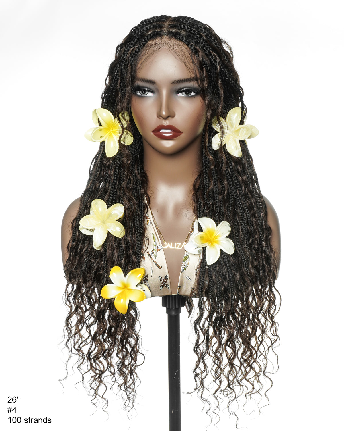 Perrque de 26" Tressée Bohème en Cheveux Humains Pré-décolorés Bouclés Châtain Foncé #4