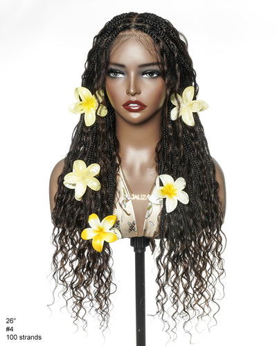 Perrque de 26" Tressée Bohème en Cheveux Humains Pré-décolorés Bouclés Châtain Foncé #4