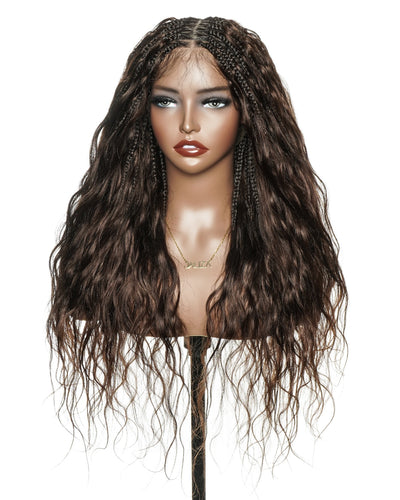 Perruque tressée bohème ondulée en cheveux humains, conception personnalisée - 121 mèches
