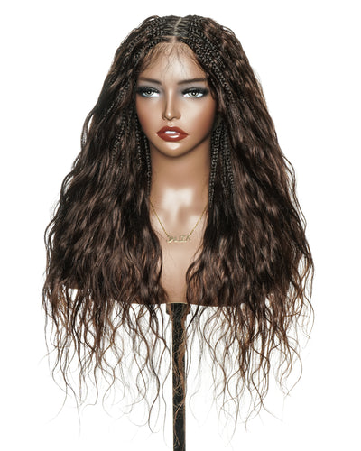 Michelle Perruque tressée en dentelle complète suisse HD de 40 à 66 cm, cheveux humains, ondulés, décolorés, couleur #4