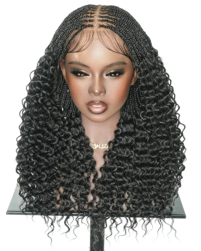 289 Strands Micro Box Pre Bleached Full Lace Braided Wig With Curly Ends (Synthetic Fiber)