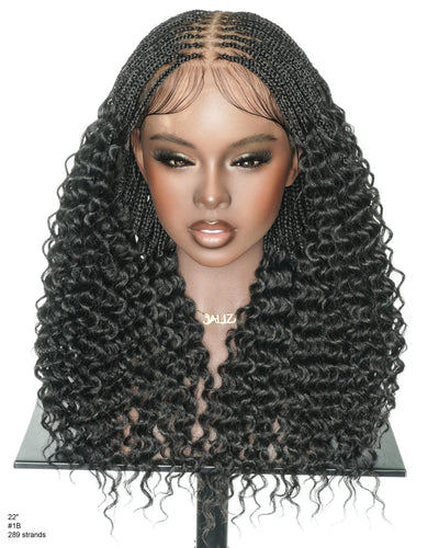 289 Strands Micro Box Pre Bleached Full Lace Braided Wig With Curly Ends (Synthetic Fiber)