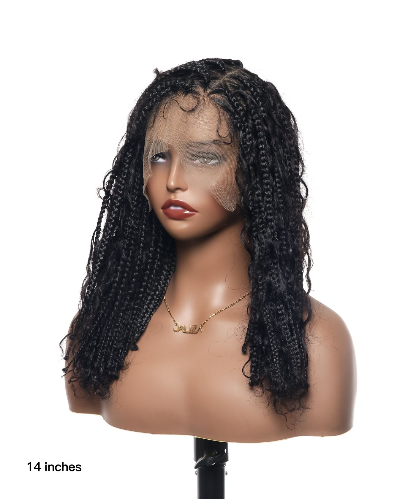 Perruque tressée sans nœuds 102 mèches, base triangulaire haute densité, boucles bohèmes, cheveux humains 14"