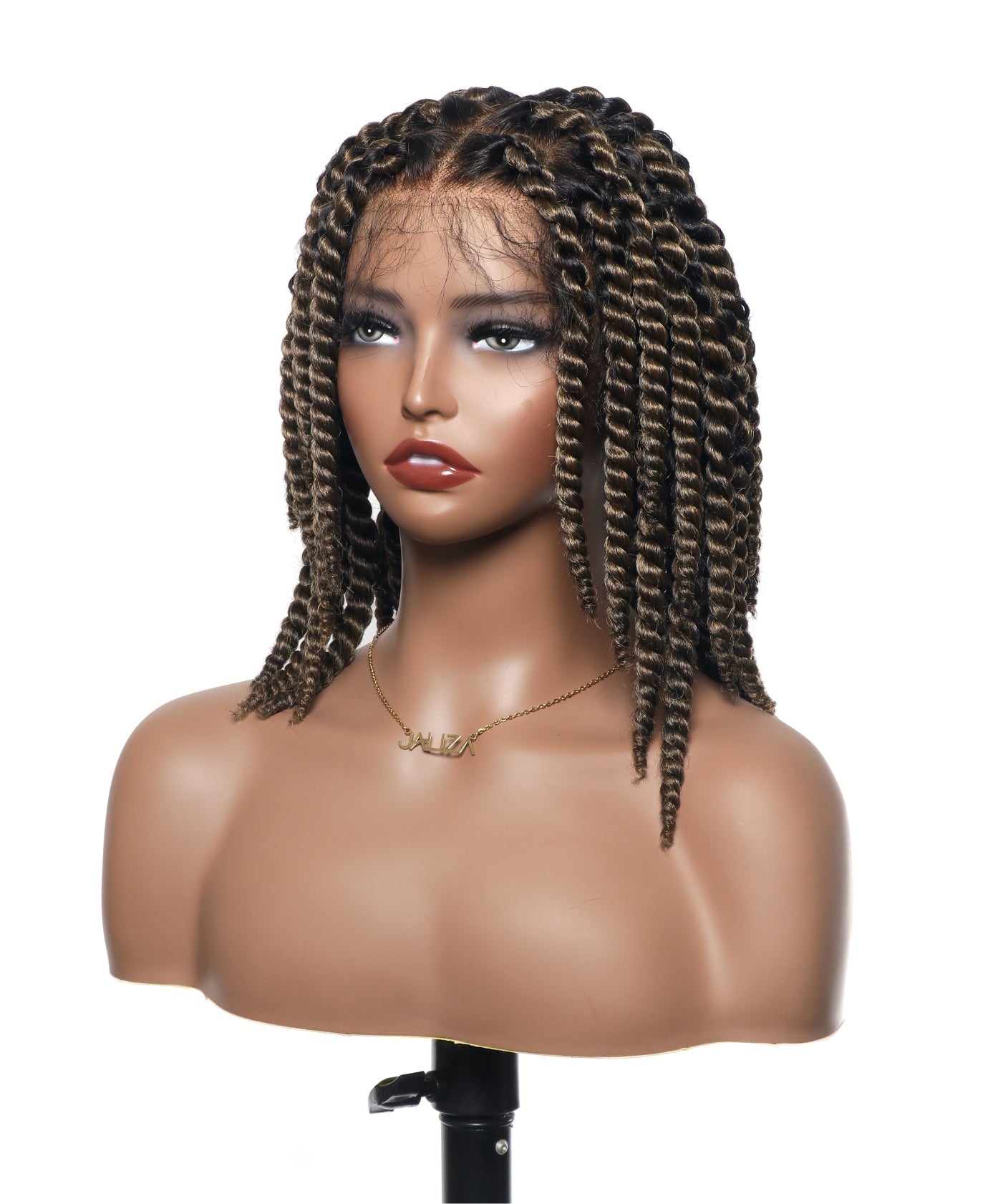 Perruque tressée de 14 pouces, jumbo twist souple pré-décoloré, base en dentelle, HD entièrement en dentelle, cheveux humains
