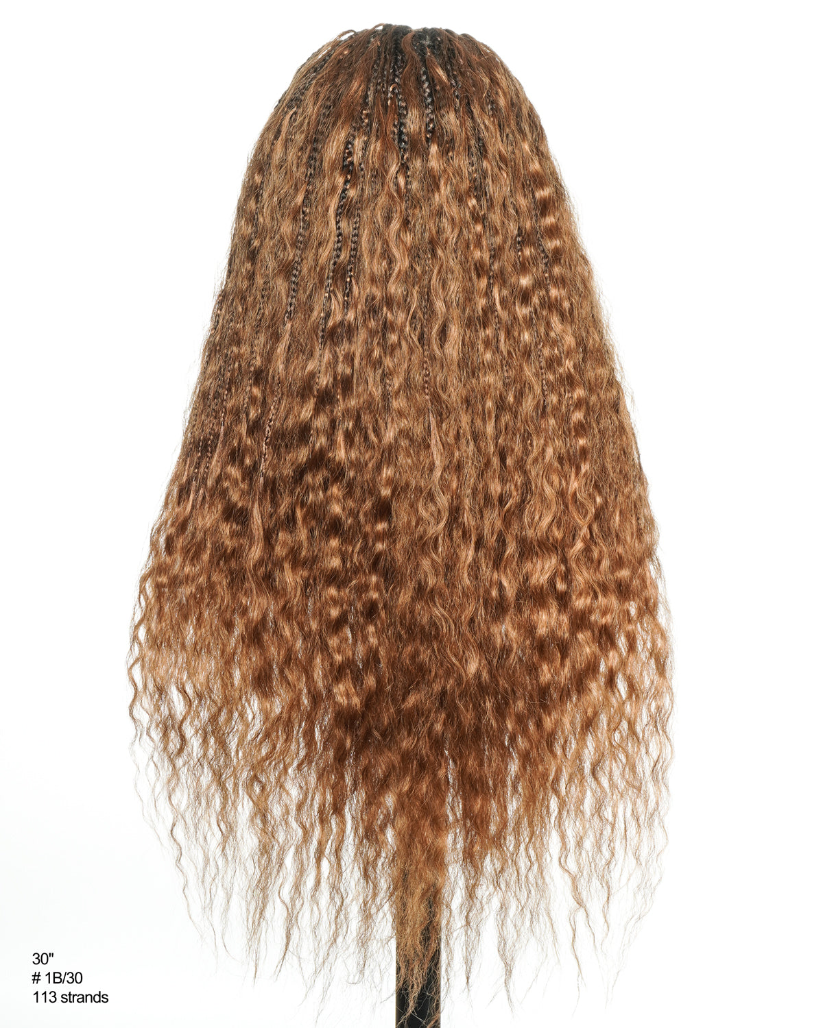Avery - Perruque Tressée Complète en Cheveux Humains Pré-décolorés en 2 Étapes, Modèle Cornrows, avec Boucles Boho