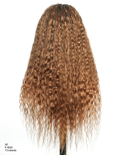 Avery - Perruque Tressée Complète en Cheveux Humains Pré-décolorés en 2 Étapes, Modèle Cornrows, avec Boucles Boho