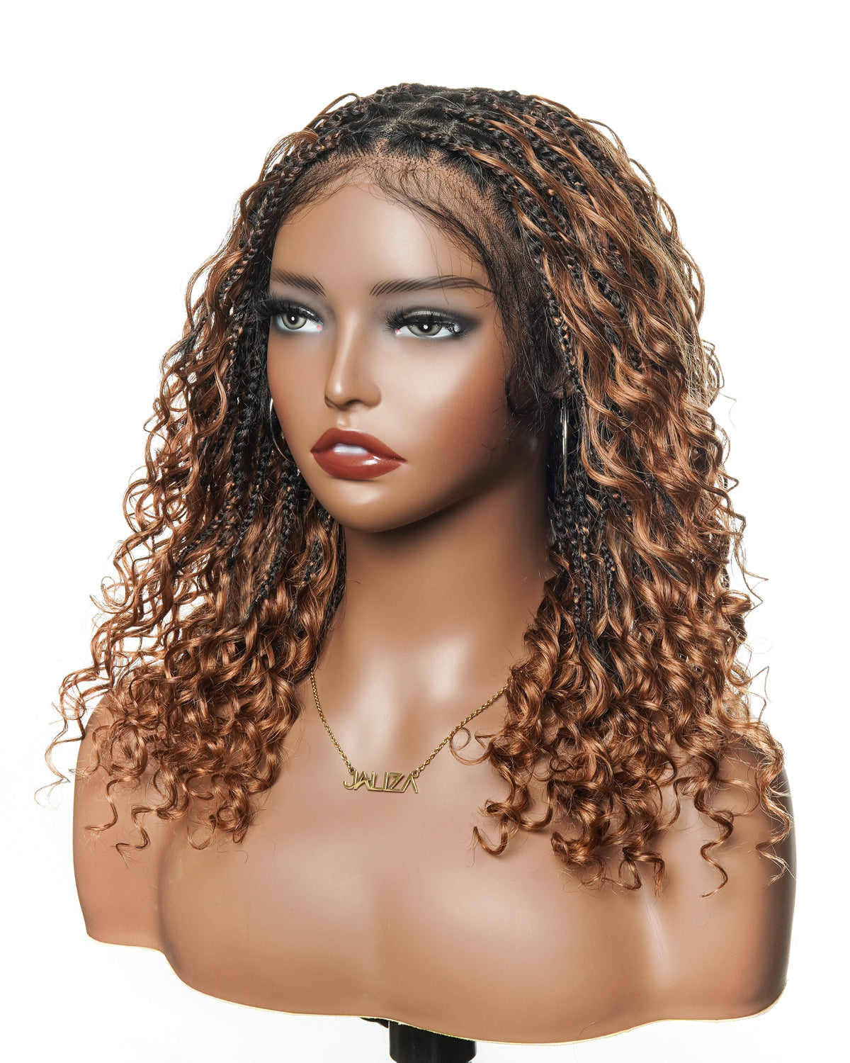 Kiki - Perruque tressée boîte bohème sans nœuds, sans colle, entièrement en dentelle, 100 % cheveux humains, 40 cm, avec bonnet à cordon de serrage