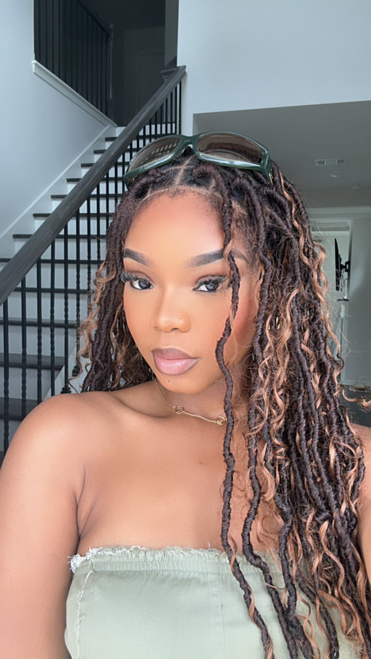 JALIZA 32 inch Ombre Brown Boho Locs Braids Full Hand-tied HD Lace Braided Wig (Model - Front View)