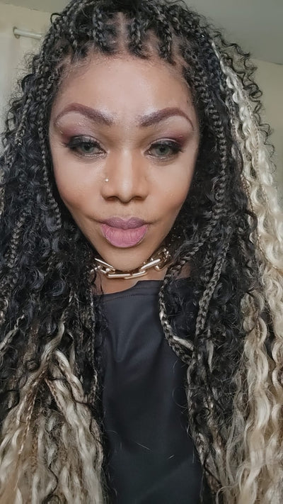Perruque tressée Diane's 36" avec dentelle, cheveux humains pré-décolorés, style bohème ombré (très volumineuse)