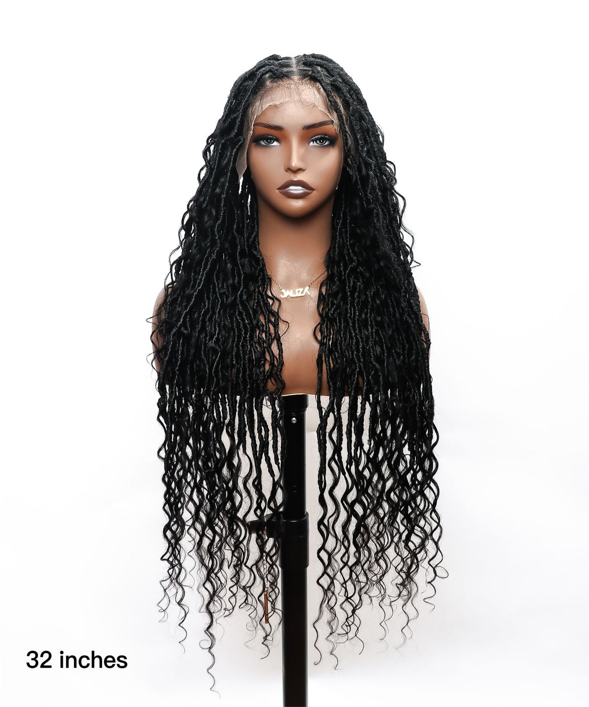 JALIZA 32 inch Black Boho Locs Braids HD Lace Frontal Braided Wig (Mannequin - Front View)