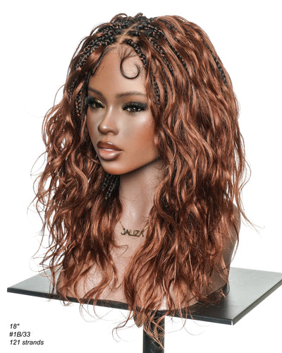Michelle - Cheveux Humains Châtain Foncé Rougeâtre N°33 Sans Colle Ondulés Type Body Wave Bouclés Pré-décolorés HD Perruque Tressée Boîte Bohème Sans Nœuds à Dentelle Totale
