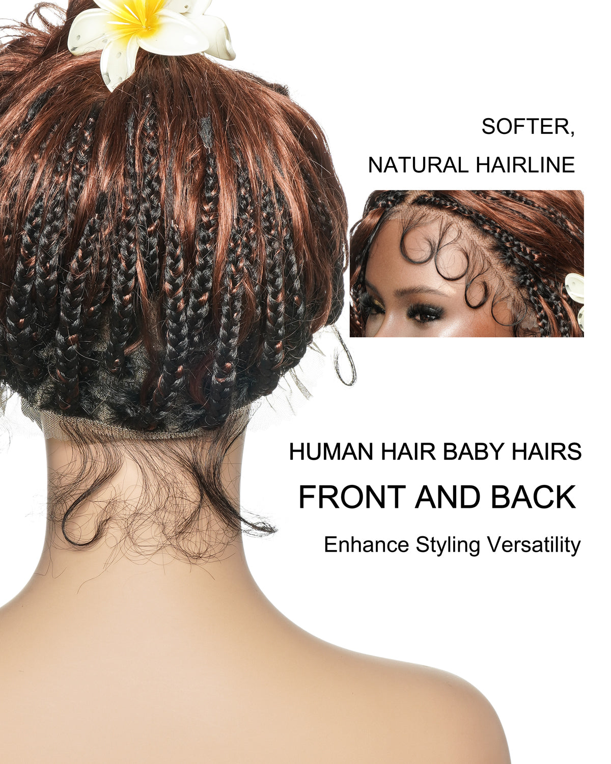 Michelle - Cheveux Humains Châtain Foncé Rougeâtre N°33 Sans Colle Ondulés Type Body Wave Bouclés Pré-décolorés HD Perruque Tressée Boîte Bohème Sans Nœuds à Dentelle Totale