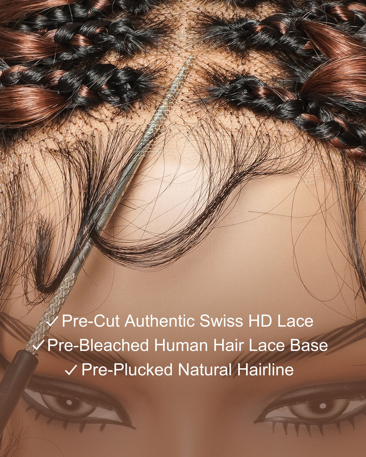 Michelle - Cheveux Humains Châtain Foncé Rougeâtre N°33 Sans Colle Ondulés Type Body Wave Bouclés Pré-décolorés HD Perruque Tressée Boîte Bohème Sans Nœuds à Dentelle Totale