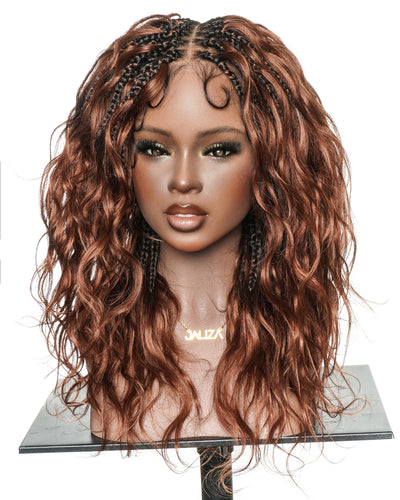 Michelle - Cheveux Humains Châtain Foncé Rougeâtre N°33 Sans Colle Ondulés Type Body Wave Bouclés Pré-décolorés HD Perruque Tressée Boîte Bohème Sans Nœuds à Dentelle Totale