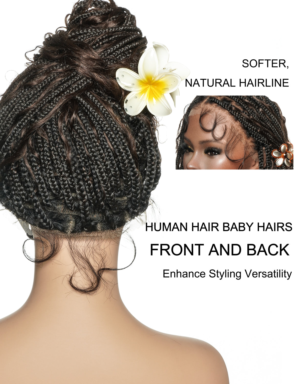 Perruque tressée bohème ondulée en cheveux naturels, confectionnée sur mesure - 121 mèches