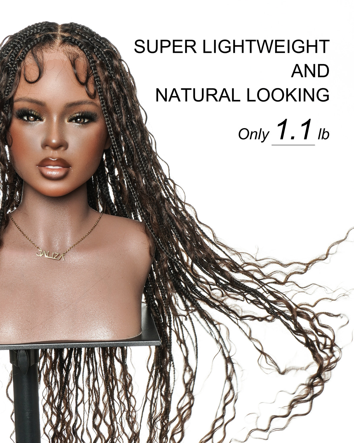 Kiki - Perruque tressée de type "Boho Box Braids" en dentelle suisse HD, pré-décolorée, 36 pouces