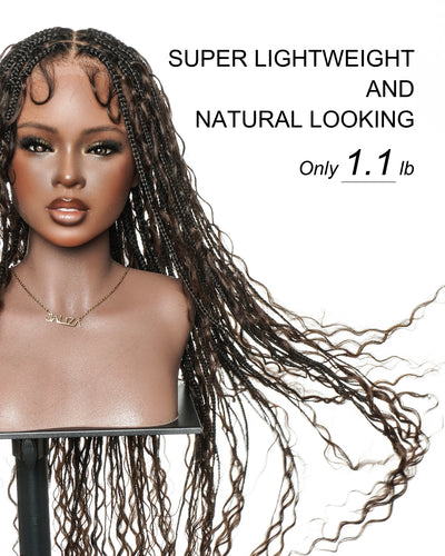 Kiki - Perruque tressée de type "Boho Box Braids" en dentelle suisse HD, pré-décolorée, 36 pouces