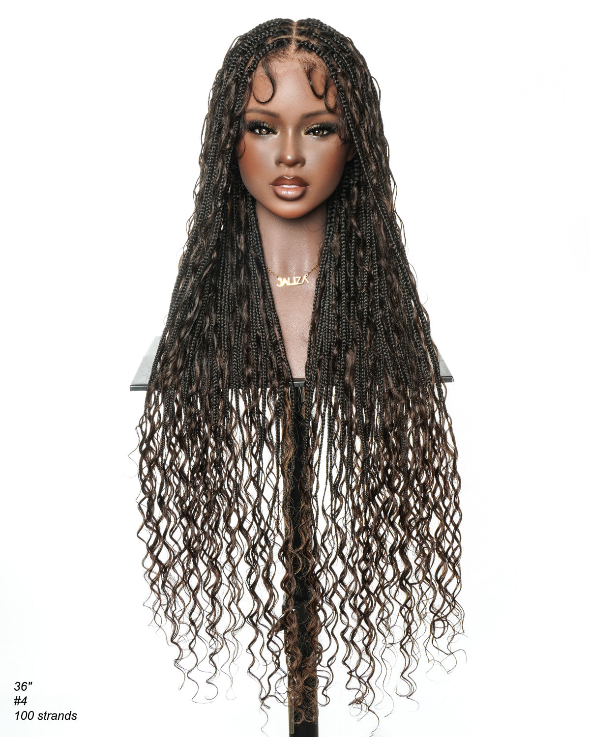 Kiki - Perruque tressée de type "Boho Box Braids" en dentelle suisse HD, pré-décolorée, 36 pouces