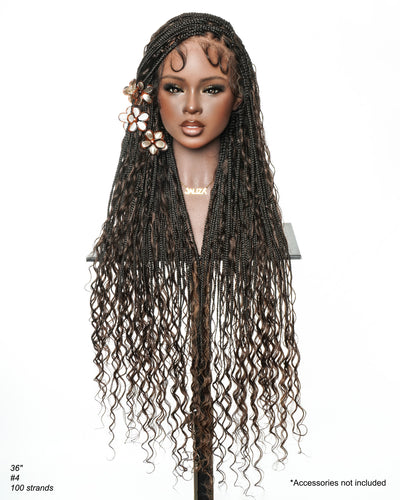 Kiki - Perruque tressée de type "Boho Box Braids" en dentelle suisse HD, pré-décolorée, 36 pouces