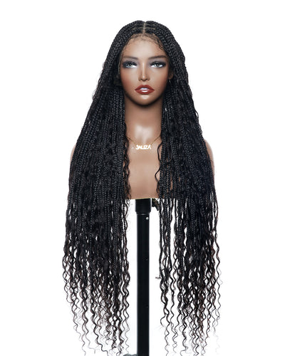 Perruque tressée bohème ondulée en cheveux naturels, confectionnée sur mesure - 121 mèches