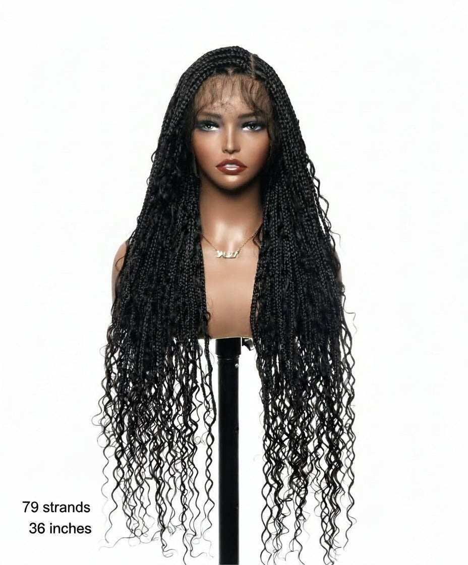 Kiki - Perruque tressée de type "Boho Box Braids" en dentelle suisse HD, pré-décolorée, 36 pouces