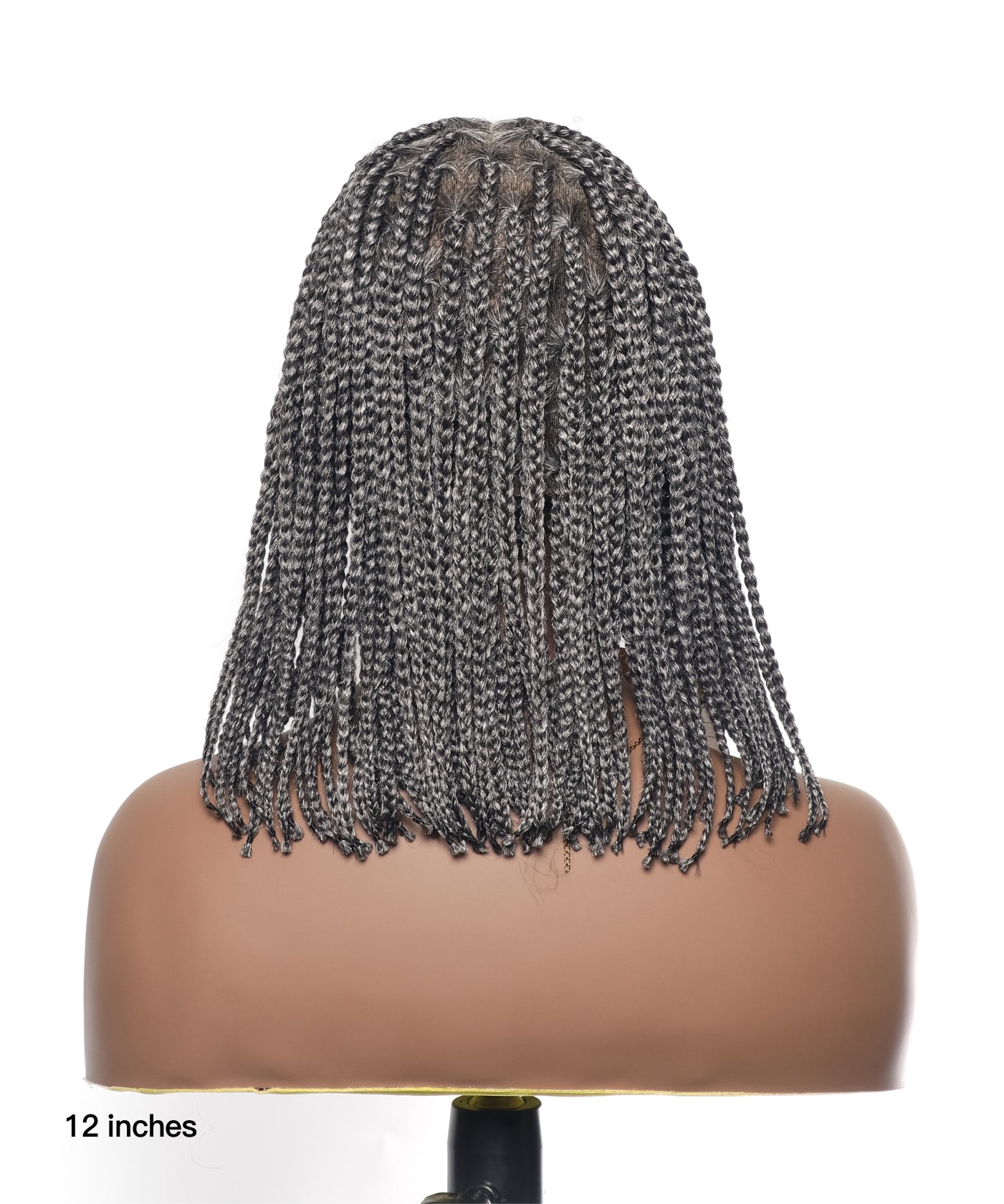Perruque tressée sans nœuds Salt and Pepper 12" en dentelle HD, 100 mèches