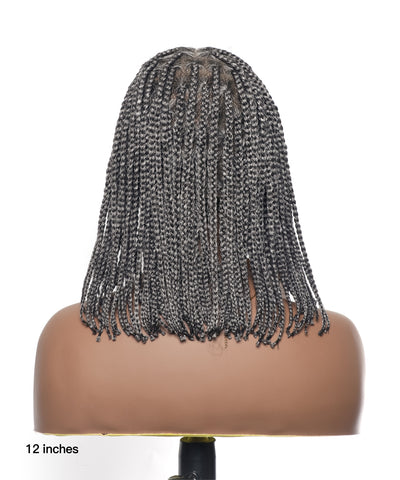 Perruque tressée sans nœuds Salt and Pepper 12" en dentelle HD, 100 mèches