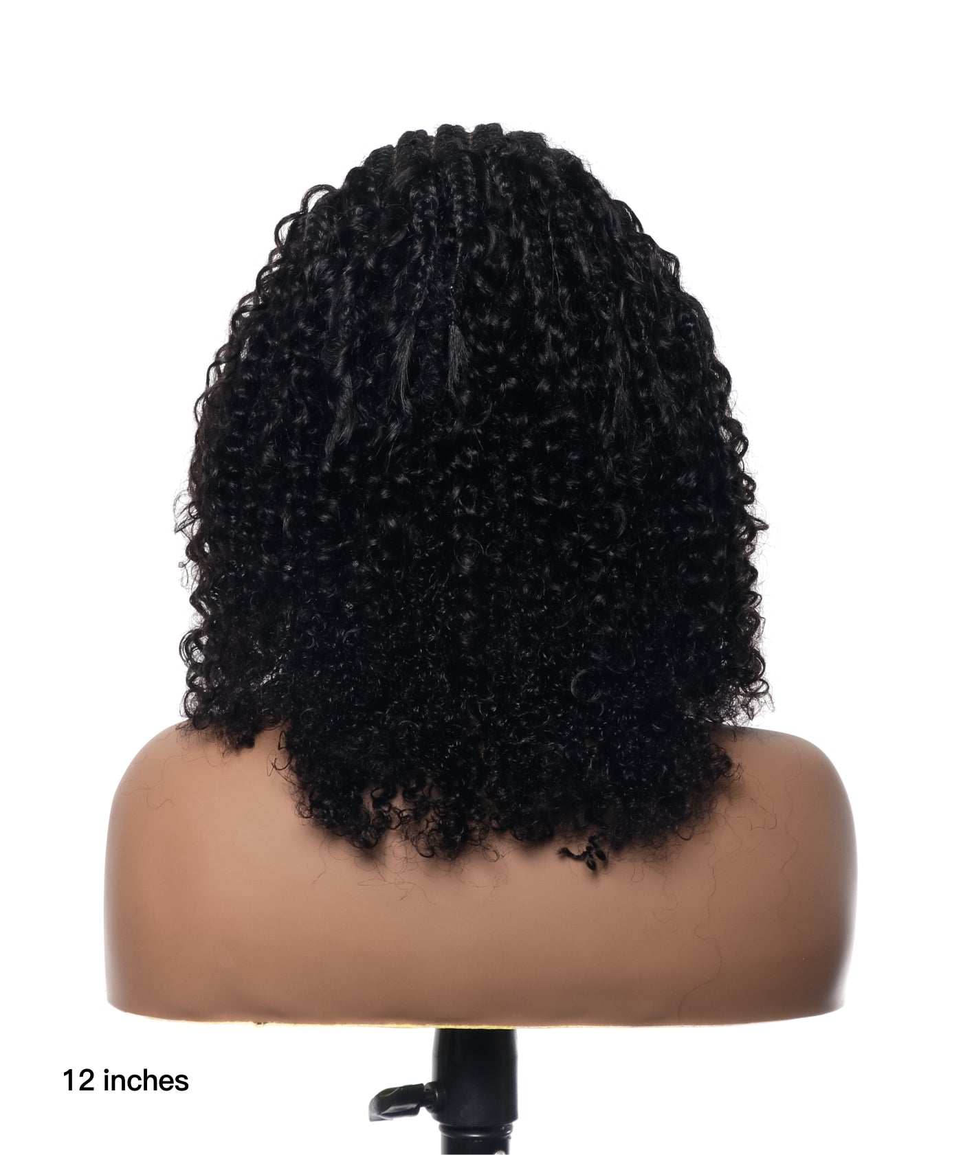 Perruque tressée de 12 pouces, devant en tresses collées, derrière tissé, cheveux humains bouclés