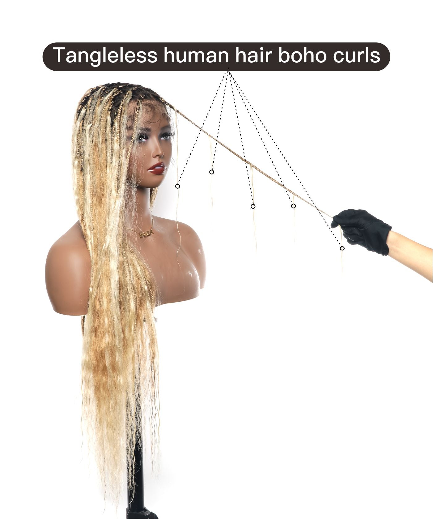 Cheveux humains Super Boho Couleur #27/613 Cheveux humains pré-décolorés Perruque tressée de type Boho sans nœuds avec dentelle, très dense, 100 mèches