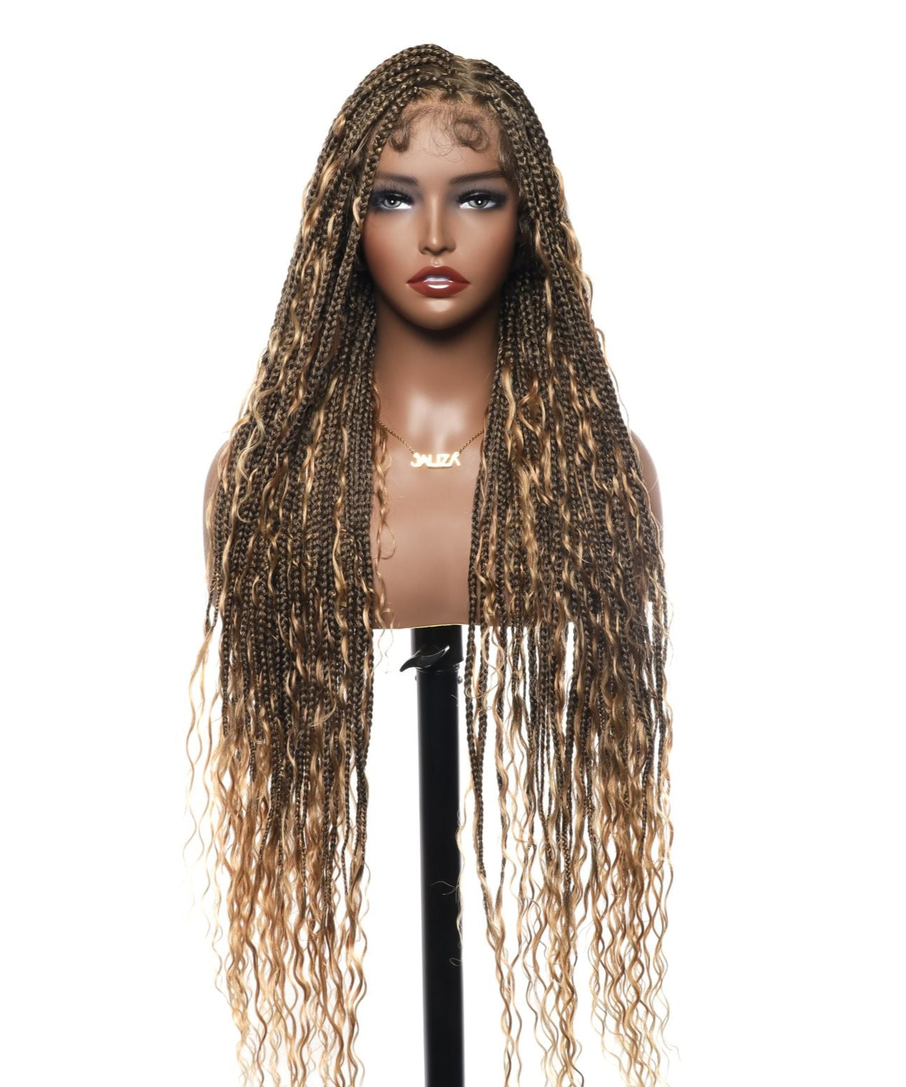 Swiss HD Full Lace Human Hair Boho Curls 36" Knotless Boho Box Braided Wig