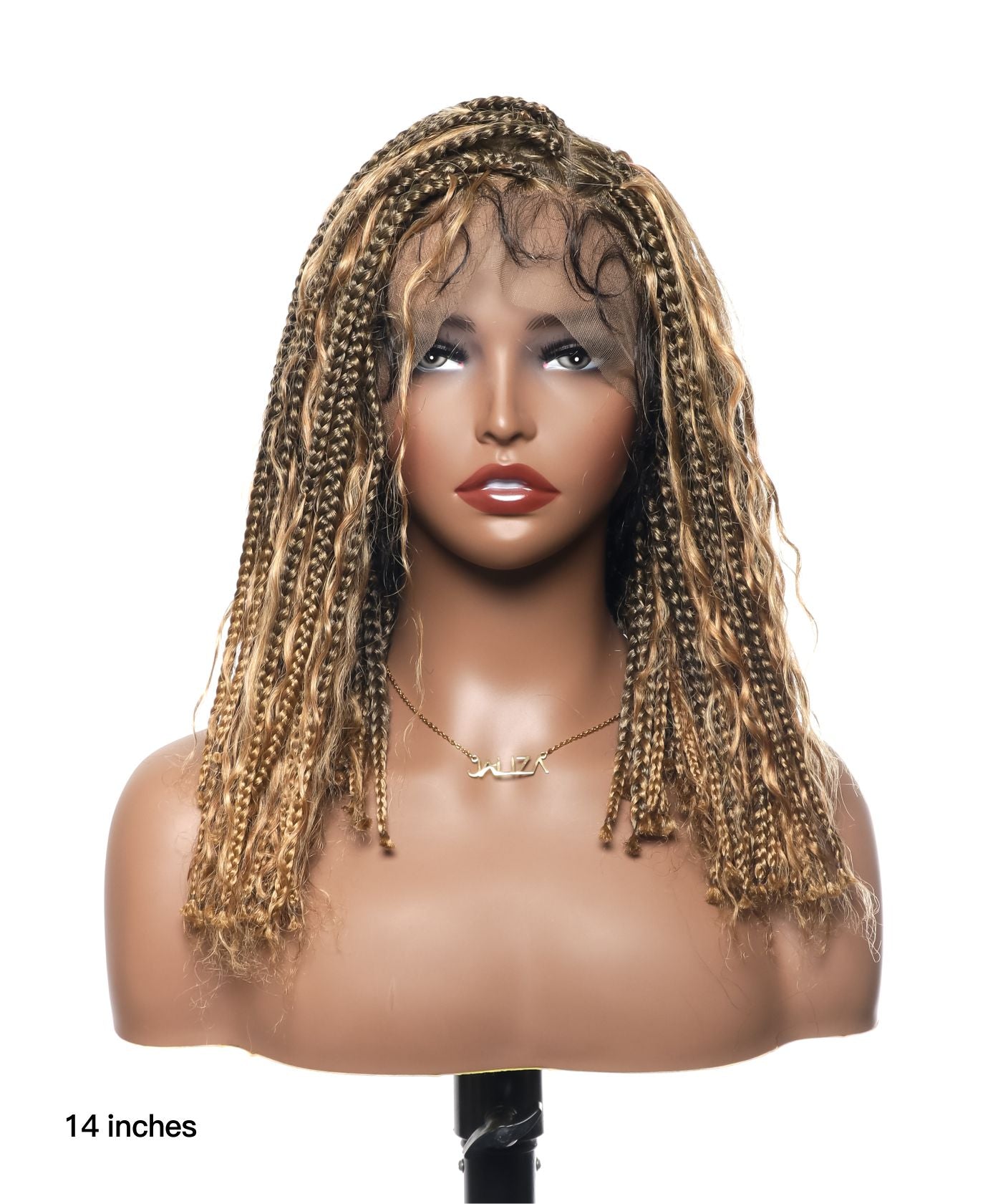 Perruque tressée sans nœuds 102 mèches, base triangulaire haute densité, boucles bohèmes, cheveux humains 14"