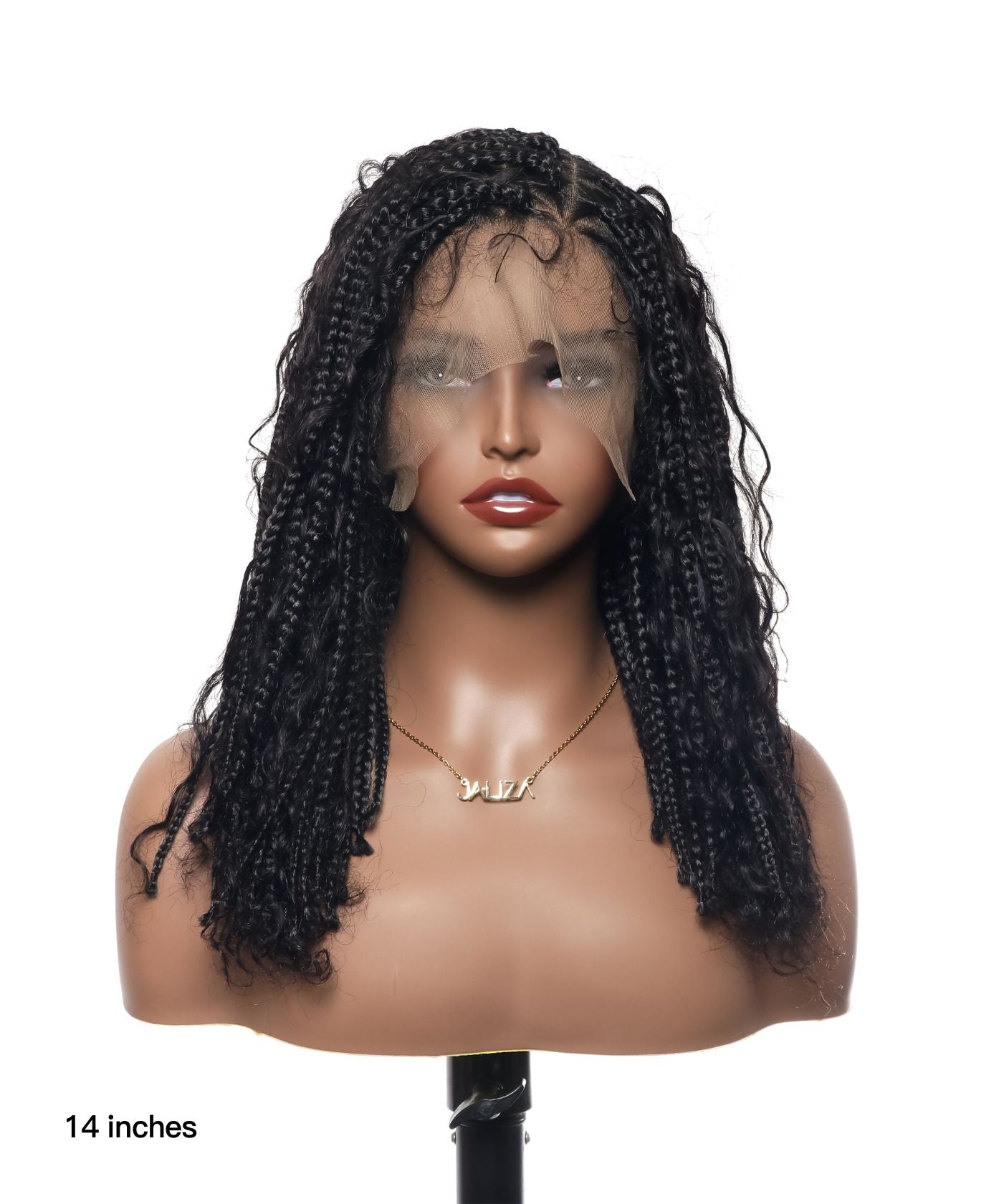 Perruque tressée sans nœuds 102 mèches, base triangulaire haute densité, boucles bohèmes, cheveux humains 14"