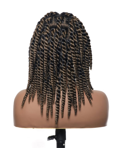 Perruque tressée de 14 pouces, jumbo twist souple pré-décoloré, base en dentelle, HD entièrement en dentelle, cheveux humains