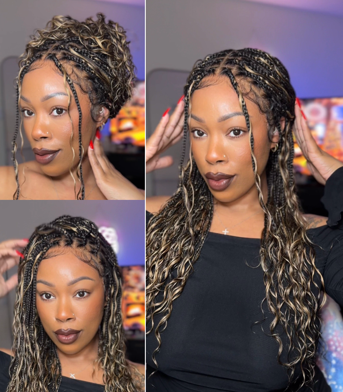 Kiki - Perruque tressée de type Boho, bouclée, en cheveux humains pré-décolorés de 24 pouces, avec base en dentelle suisse HD