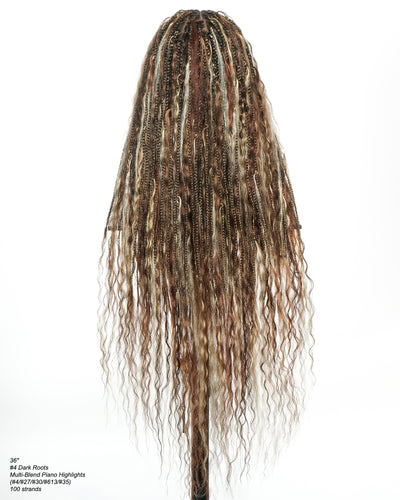 Perruque tressée de style bohème, 90 cm, Balayage, couleurs 4-27-30-613-35, mouillée et ondulée