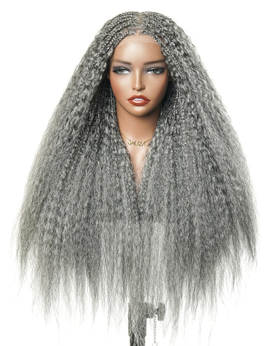 Makeda - Perruque ultra fournie tressée façon Bohème, cheveux naturels vierges lisses crépus de 71 cm