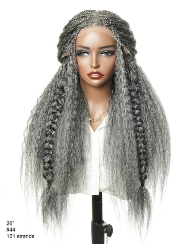 Makeda - Perruque ultra fournie tressée façon Bohème, cheveux naturels vierges lisses crépus de 71 cm