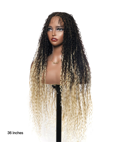 Perruque tressée Diane's 36" avec dentelle, cheveux humains pré-décolorés, style bohème ombré (très volumineuse)